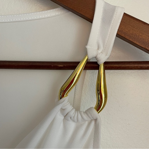 INC White Drape Neck Tank Top Size XS Cowl Neck One Shoulder Minimal Chic Fitted - Picture 3 of 9